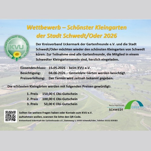 Wettbewerb &bdquo;Sch&ouml;nster Kleingarten der Stadt Schwedt/Oder 2026&ldquo;